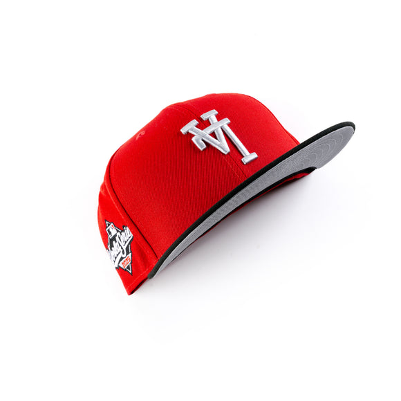 New Era Los Angeles Dodgers Upside Down 2025 World Series Scarlet 59Fifty Fitted Hat