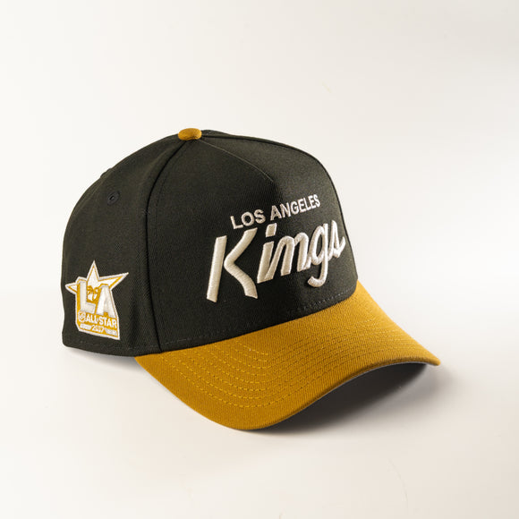New Era Los Angeles Kings Script 9Forty A-Frame Snapback hat Black Gold NHL