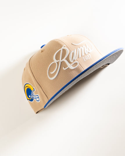 New Era Los Angeles Rams Script 59Fifty Fitted Hat Camel Blue NFL