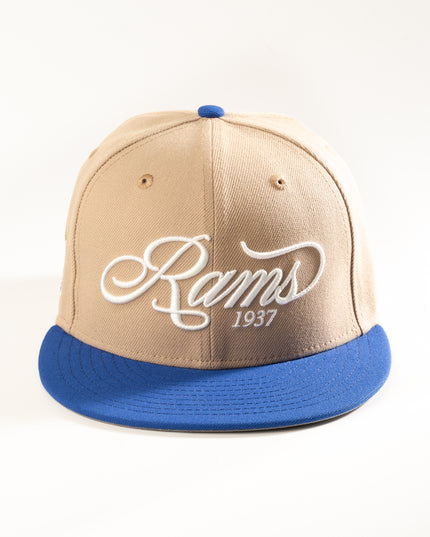 New Era Los Angeles Rams Script 59Fifty Fitted Hat Camel Blue NFL