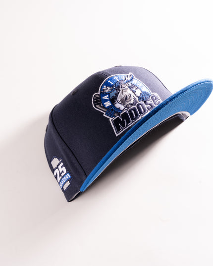 New Era Manitoba Moose Double Blue 59Fifty Fitted Hat Navy Blue AHL