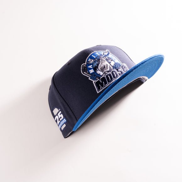 New Era Manitoba Moose Double Blue 59Fifty Fitted Hat Navy Blue AHL