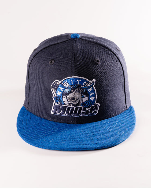 New Era Manitoba Moose Double Blue 59Fifty Fitted Hat Navy Blue AHL